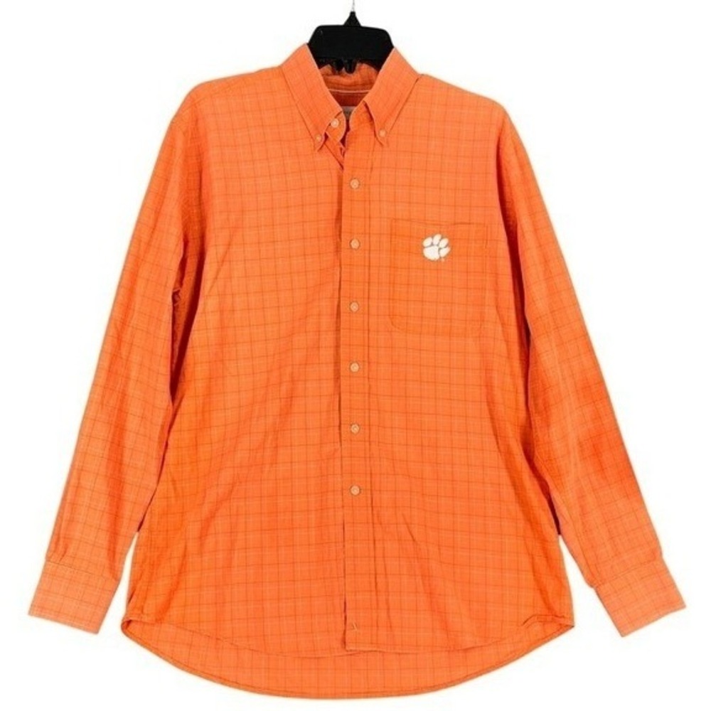 Clemson Cutter & Buck Button Down Mens M Orange Grid Long Sleeve Game Day Shirt